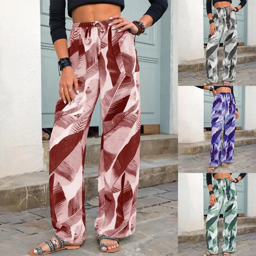 

Loose Popular Women Summer Office Pants Soft Casual Pants Leaf Print for Beauty