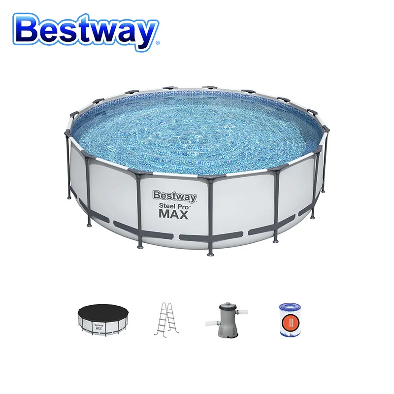 

Original Bestway 56438 4.57m x 1.22m/15' x 48' Easy Set Above Ground Pool Steel Pro Frame Swim Gartonpool Large Water Capacity