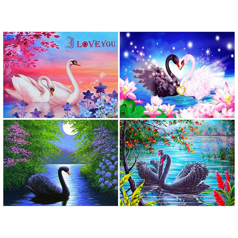 

Diy 5d Full Painting Diamond Painting Embroidery Animal Lakeside Black /White Swan Square Round Diamond Mosaic Decoration Hobby
