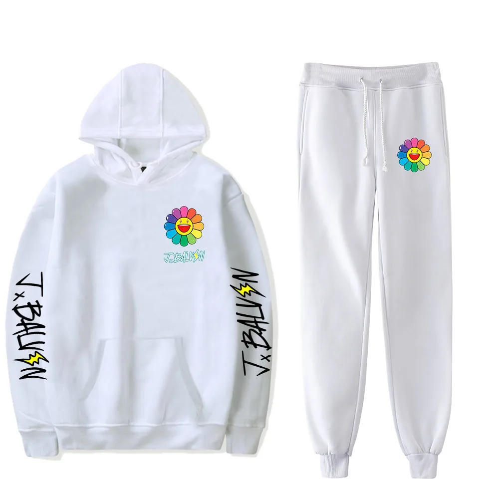 

Fashion J BALVIN Tracksuit Two Piece Set Hoodes Sport Pants 2PCS Sets Men Women Hooded Sportswear Sunflower Tracksuit Sweatshirt