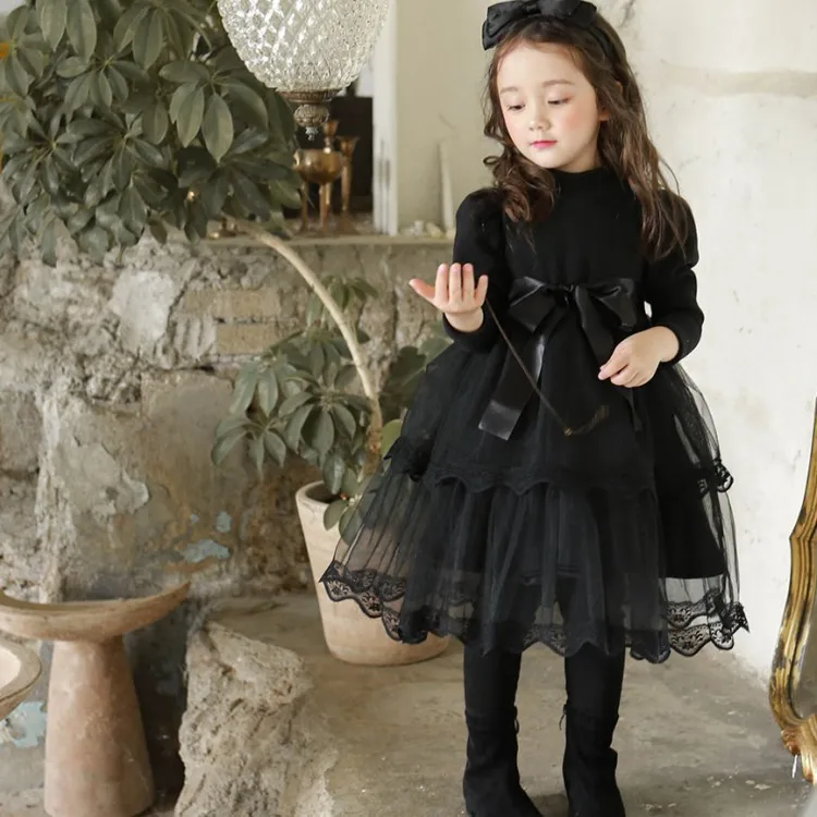 

Korean Style Girl Party Dresses Autumn Winter New Bow Girls Tulle Dress Fleece Warm Tutu Dresses DT673
