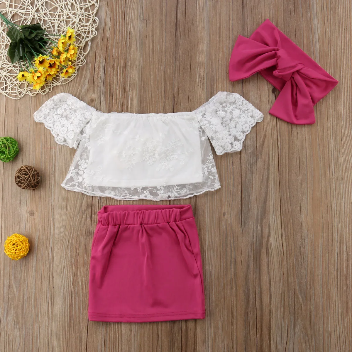 Новинка летний комплект для маленьких девочек белая кружевная футболка с