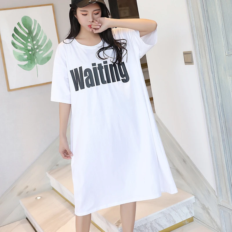 

Summer plus size cotton maternity skirt Korean version plus fat plus letter short-sleeved dress loose long skirt wholesale