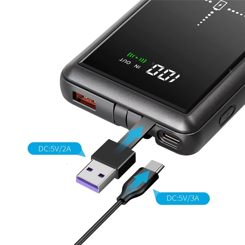 Внешний аккумулятор на 25000 мА · ч со встроенным USB кабелем типа C внешний