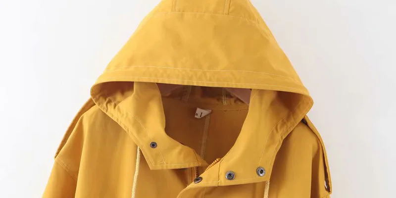 Женские повседневные плащи с капюшоном свободная молния ветровка шнурок талия