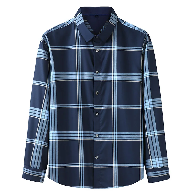 

Autumn 2020 new men's Plus Size Long Sleeve Shirt Men's fat Plaid printed shirt