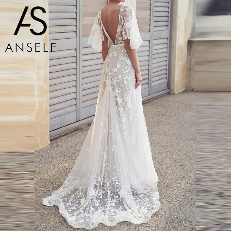 Элегантные длинные платья женское кружевное платье романтичное макси с V