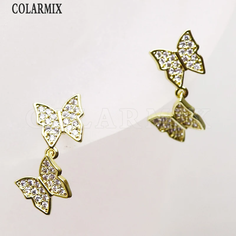 

8 Pairs Gold color Stud earrings Double Butterfly Fashion zirconia earrings fashion stud earrings for women jewelry 8234