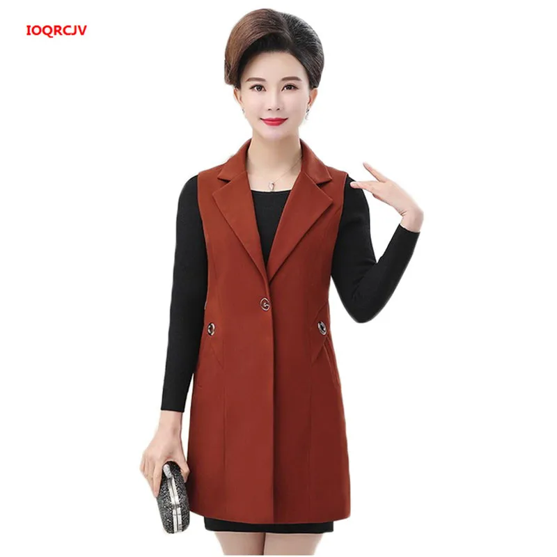 

Office Lady Mother Spring Autumn Sleeveless Jacket Long Suit Vest Women Elegant Slim Blazer Vest Coat Waistcoat Black W1875
