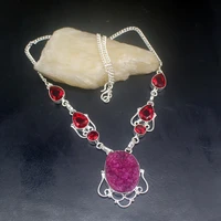 gemstonefactory jewelry big promotion 925 silver natural druzy red garnet magic fashion women chain necklace 47cm 202101376