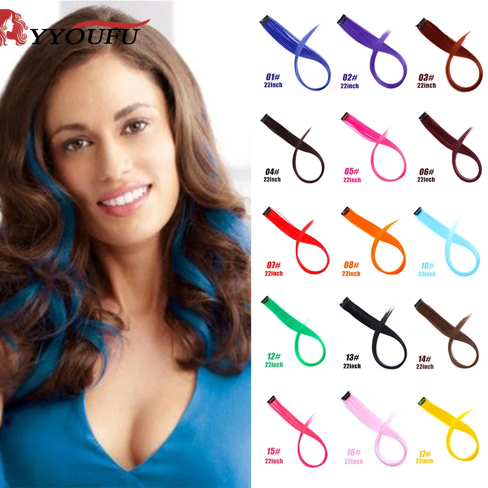 YYOUFU градиент/Твердые синтетические красочные парики с прямыми волосами клип