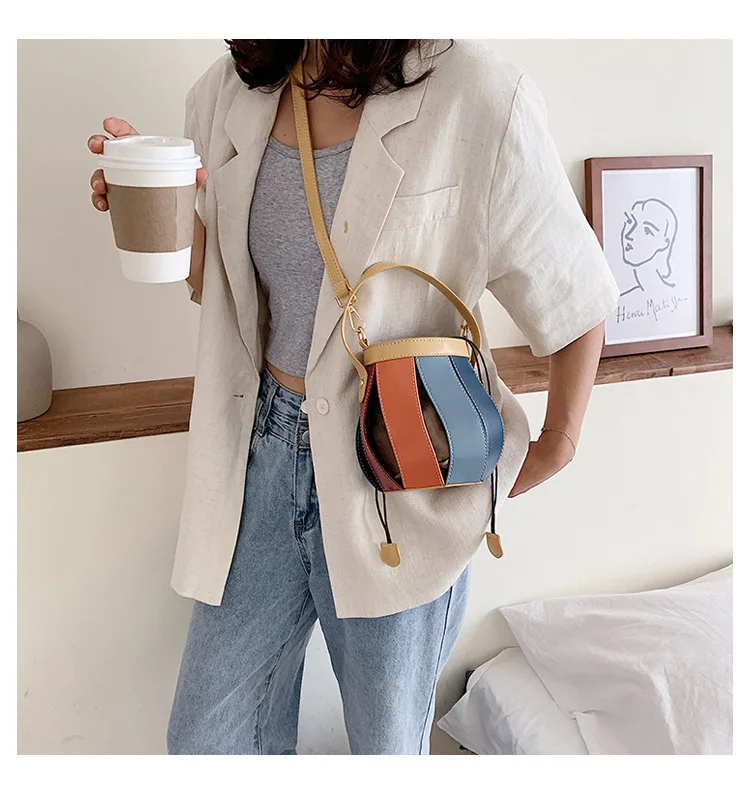 

2020 New Fashion Summer Unique Small Bag Colorful Drawstring Portable Bucket Handbags Crossbody Shoulder For Ladies Sac A Main