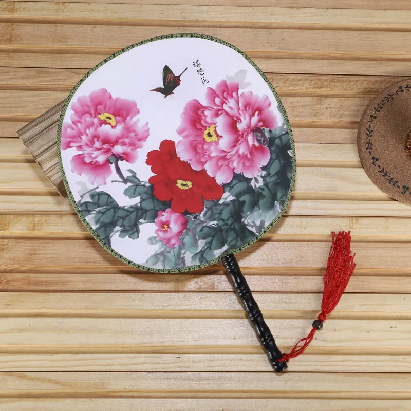 

Китайский стиль, летний архистический круглый веер с длинной ручкой, Женский реквизит для фотосъемки, танцевальный веер