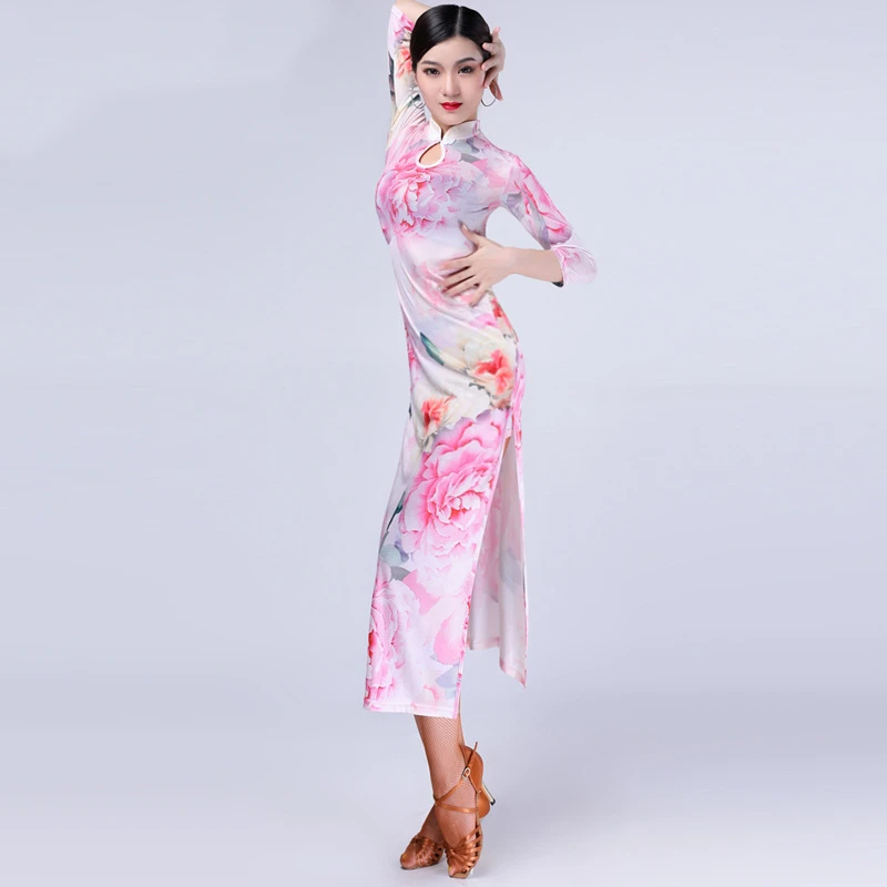 Платье-Ципао женское в восточном стиле с высоким разрезом и цветочным принтом |