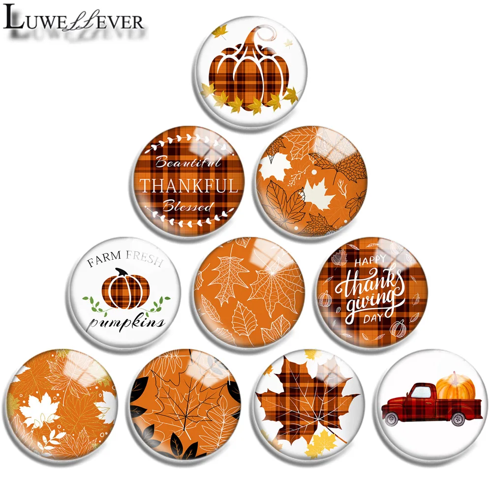 12mm 14mm 20mm 25mm 30mm 40mm 752 Fall leaves Mix Round Glass Cabochon Jewelry Finding 18mm Snap Button Charm Bracelet - купить по