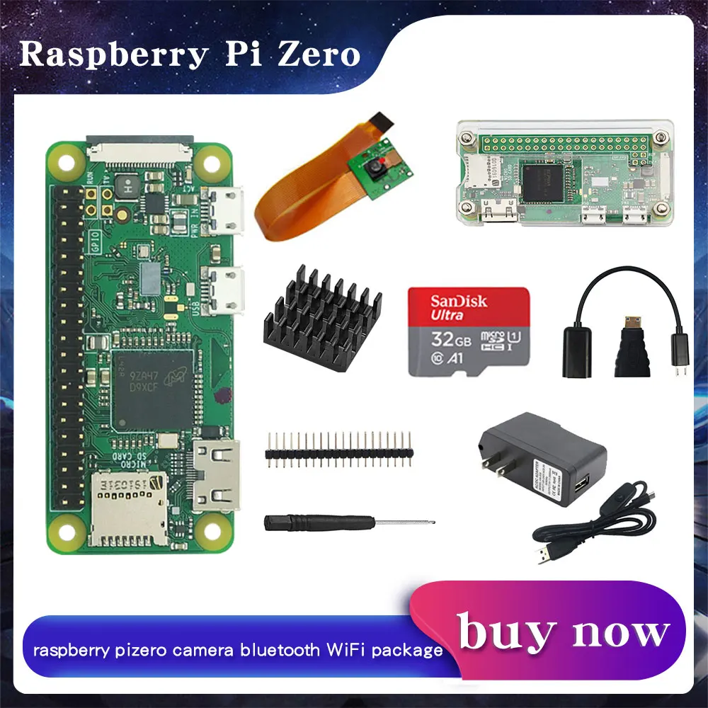 

Raspberry Pi Zero W WH Pi0 kit Acrylic Case + Heat Sink +GPIO Header +Power Adapter+ Optional Camera / 32GB SD Card for RPi Zero