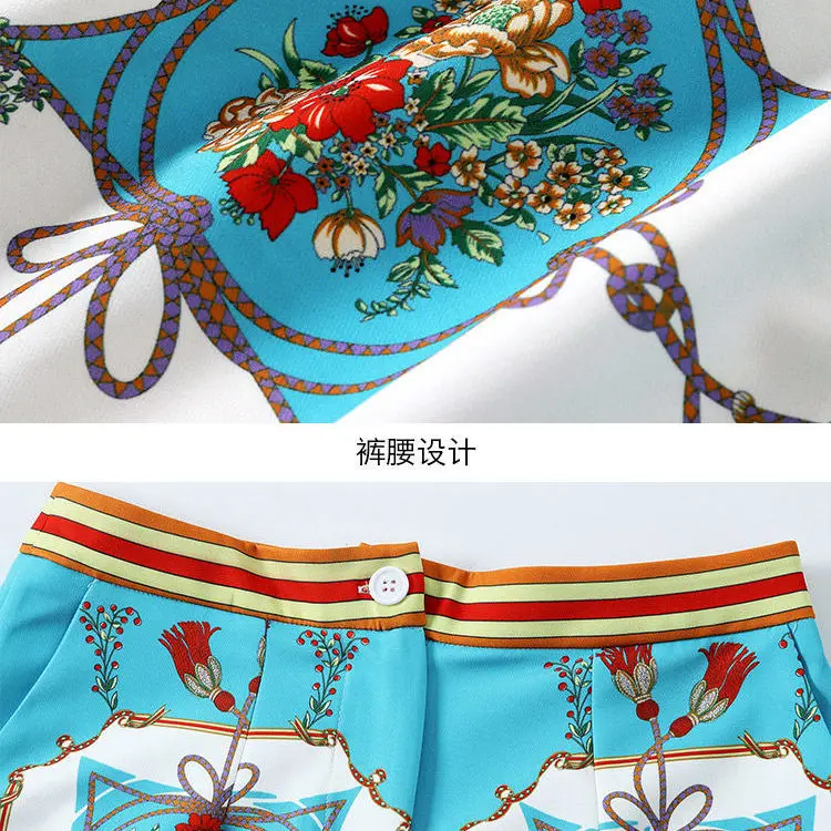 

Vintage Women's Short Sleeve Set Graceful Outfit Blouses + Shorts Runway Style Cute Summer Suit