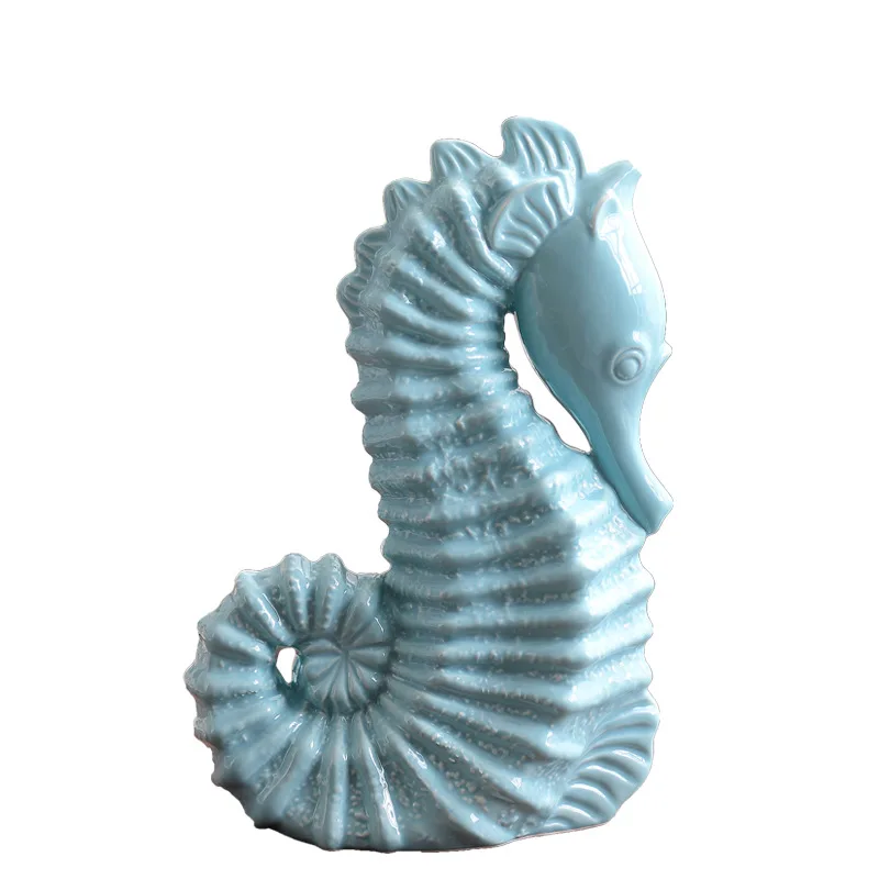 Mediterranean Style Marine Decor Hippocampus Figurine blue ceramic Seahorse ornaments Tourist Souvenir Home Decor