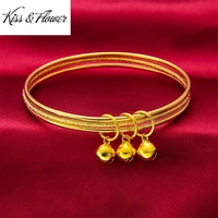 kissflower br179 fine jewelry wholesale fashion woman birthday wedding gift bells round three laps 24kt gold bracelet bangle