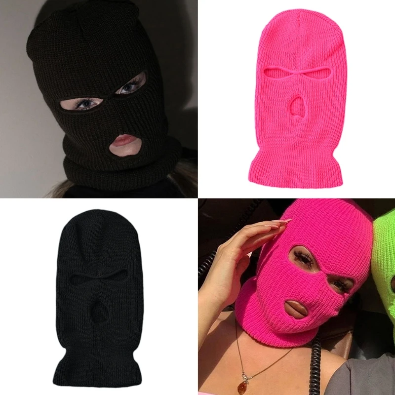 

3-Hole Ski Mask Woolen Knitted Hat Winter Warm Outdoor Cycling Windproof Mask Balaclava with Multiple Color Options