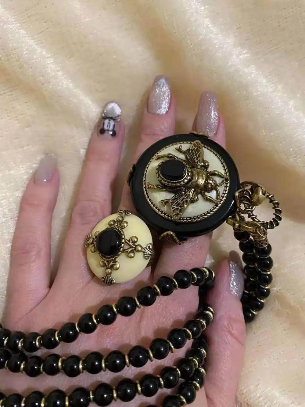 JZ15365-P68 бутик аморита Винтажное кольцо для вечерние с белым агатом | Украшения и