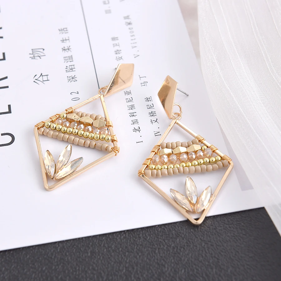 

Ztech Gold Color Big Geometric Metal Pendant Earrings Bohemia Acrylic Beads Crystal Fashion Statement Hanging Dangle Earrings