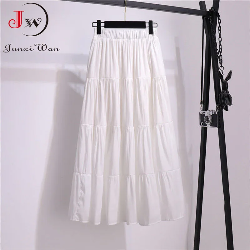 

Женская летняя хлопковая льняная юбка 2022 однотонная белая черная Эластичная Высокая талия Повседневная универсальная пляжная длинная юбк...