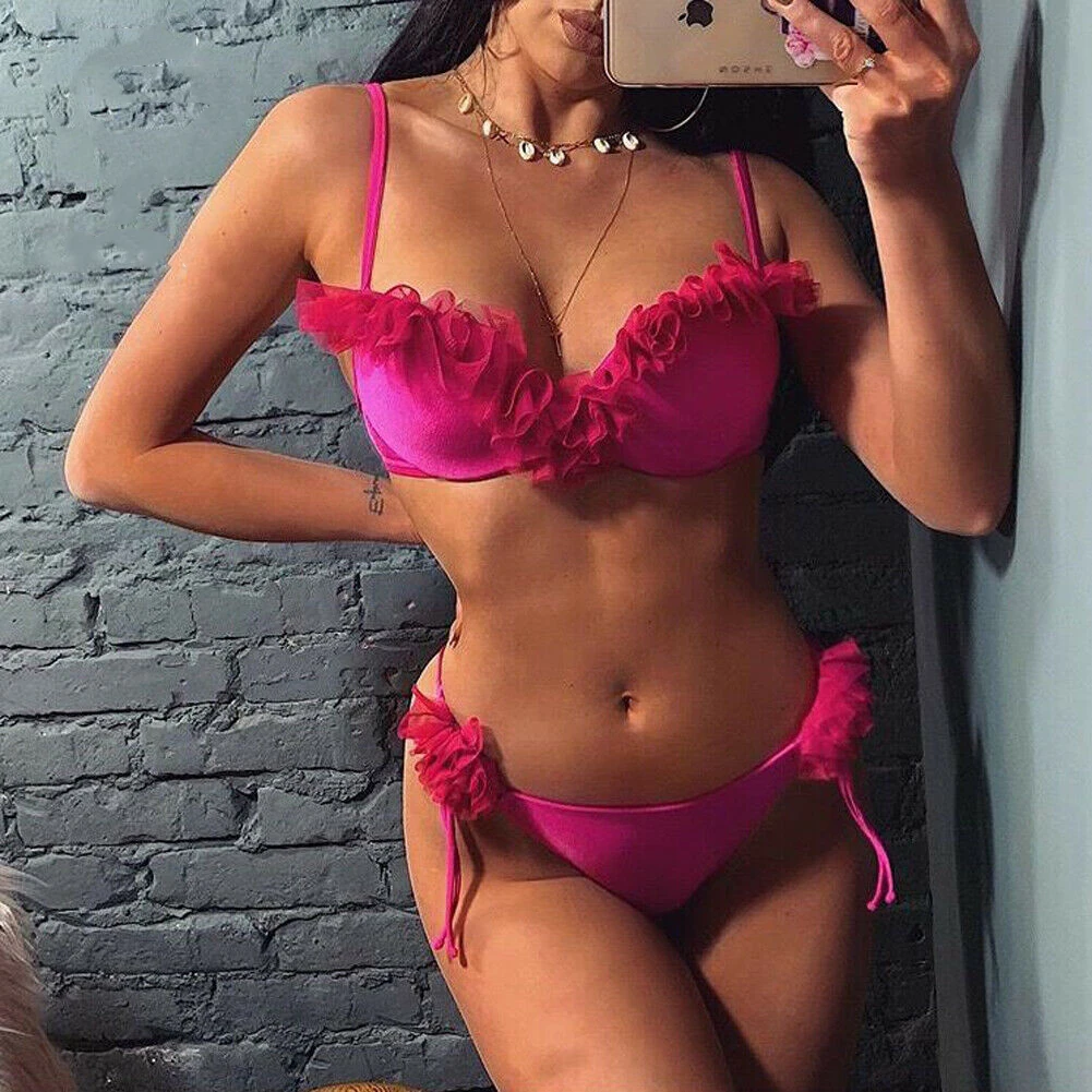 Женский купальник с чашками пуш ап бюстгальтер подкладкой бандажный бикини