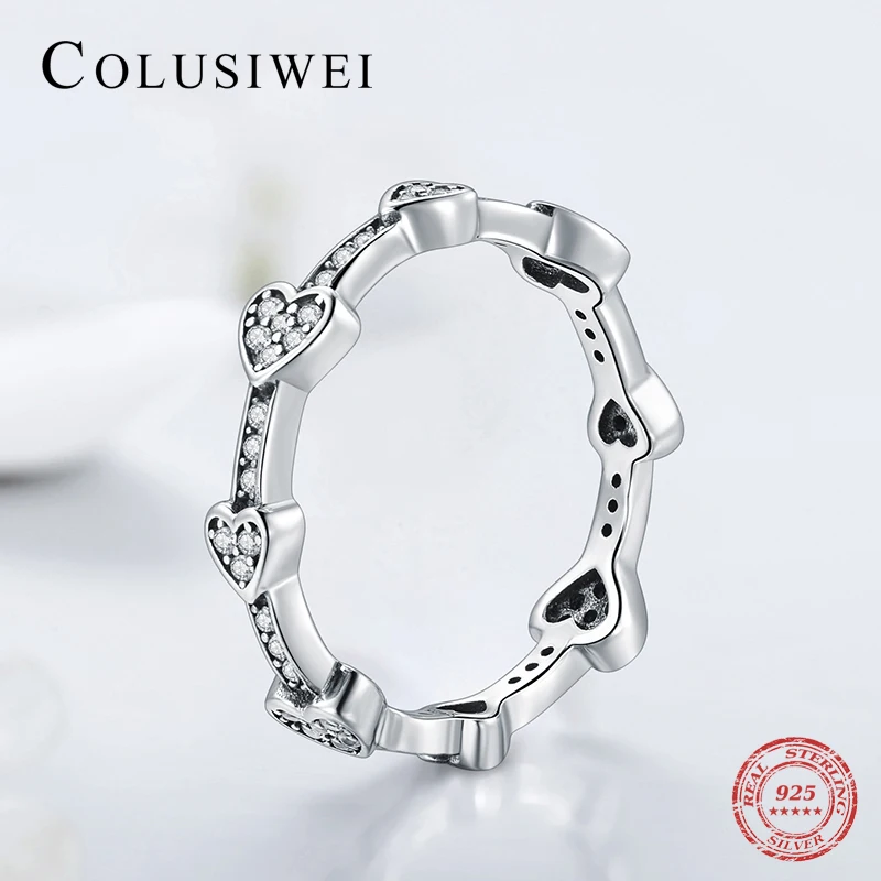 Женское кольцо на палец с сердечками набор украшений из серебра 925 пробы вечерние