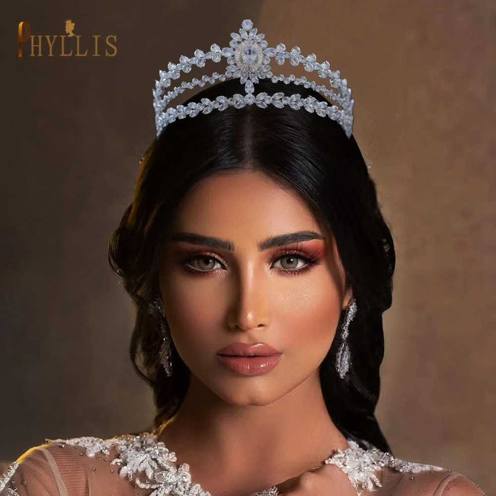 

A384 Zirconia Women Tiara Silver European Headdress Royal Bridal Crown Wedding Hair Accessories Jewelry Set Rhinestone Hair Band