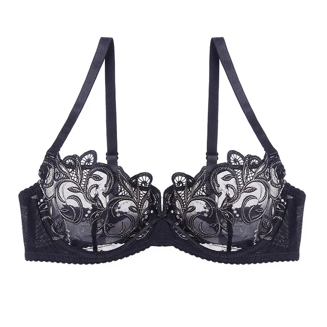 Black-only Bra Женский сексуальный летний ультратонкий бюстгальтер с чашечками, балконет, прозрачное кружевное нижнее белье с вышивкой, женское нижнее белье, бюстгальтер с трусиками - Цвет: Black-only Bra