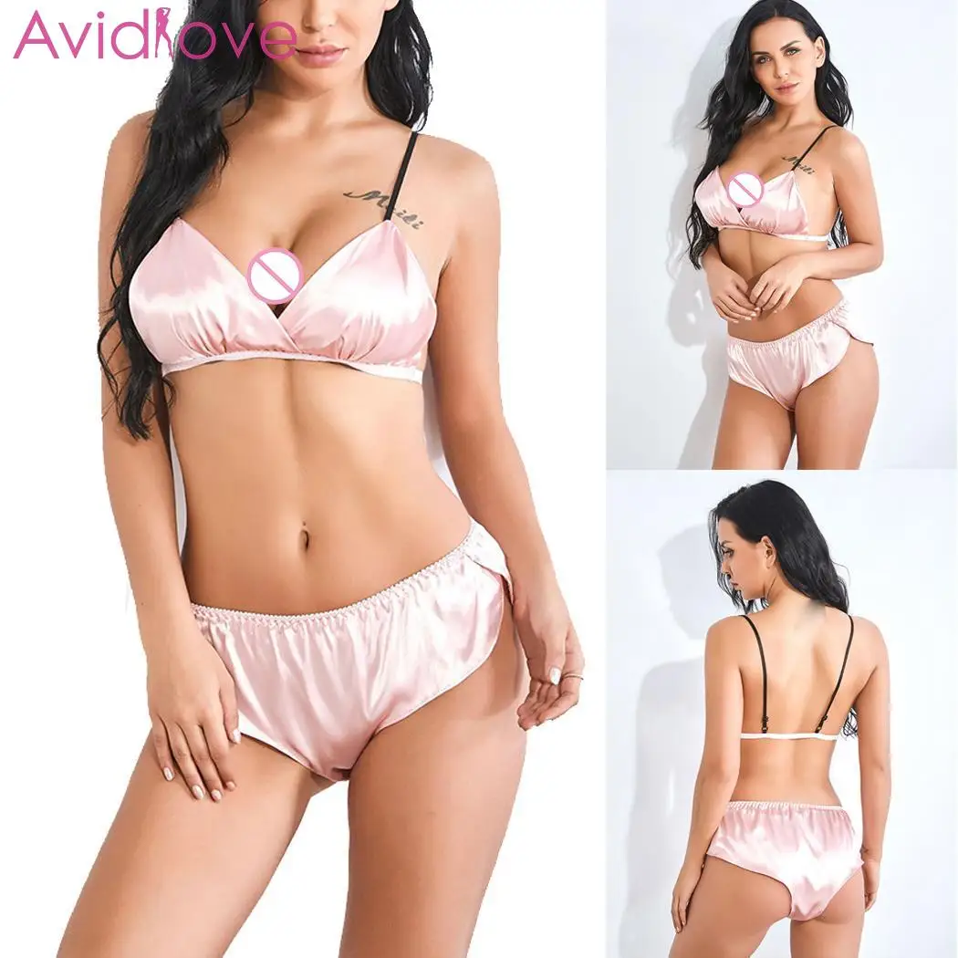 Женский сексуальный комплект нижнего белья на тонких бретельках розовый