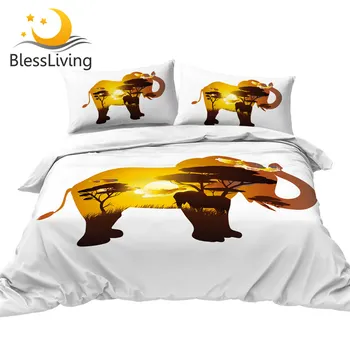 BlessLiving Elephant Bedding Set African Grassland Duvet Cover Wild Animal Bed Set King Size Modern Bedspread Cozy Home Decor 1