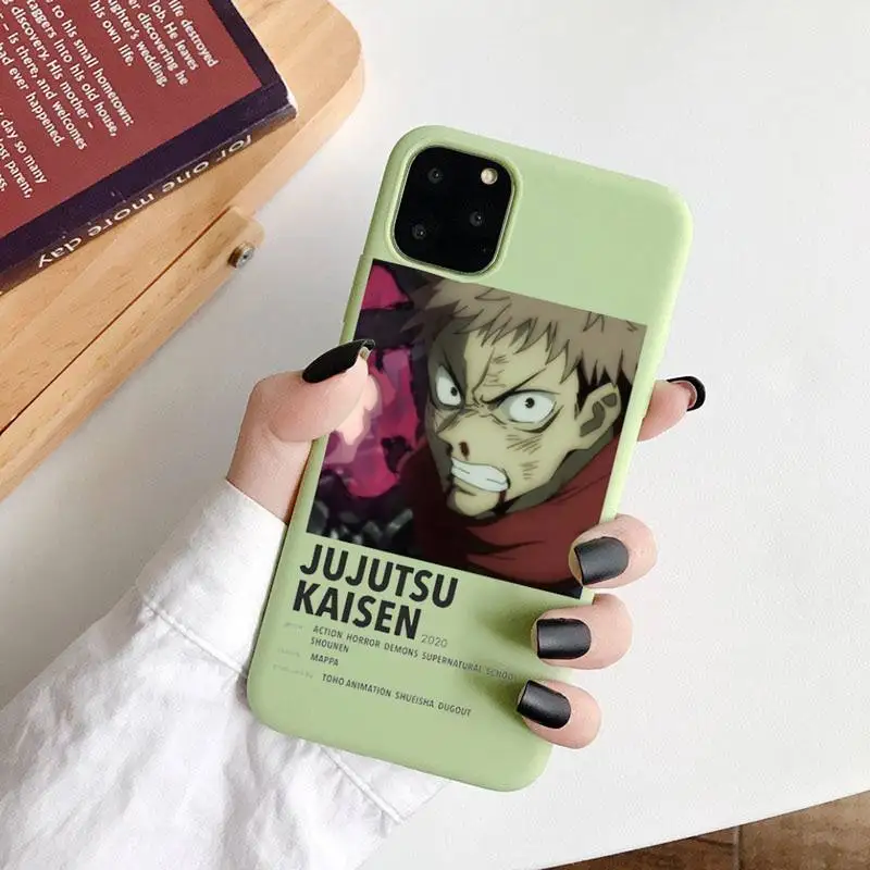 

Jujutsu Kaisen Satoru Gojo Phone Case Green Candy Color for iPhone 6 7 8 11 12 s mini pro X XS XR MAX Plus