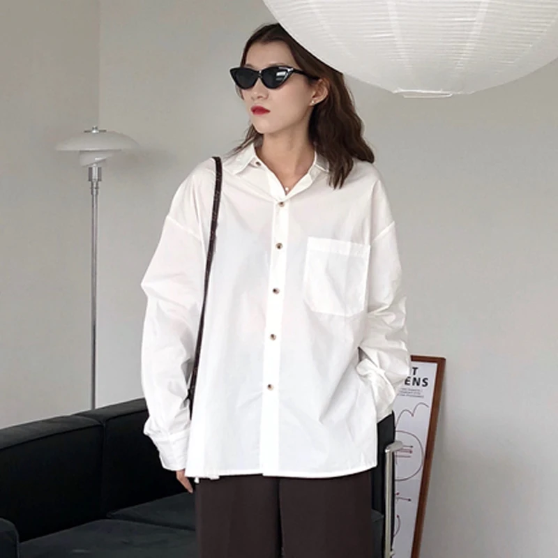 Женская рубашка с отложным воротником REALEFT белая Повседневная Свободная блузка