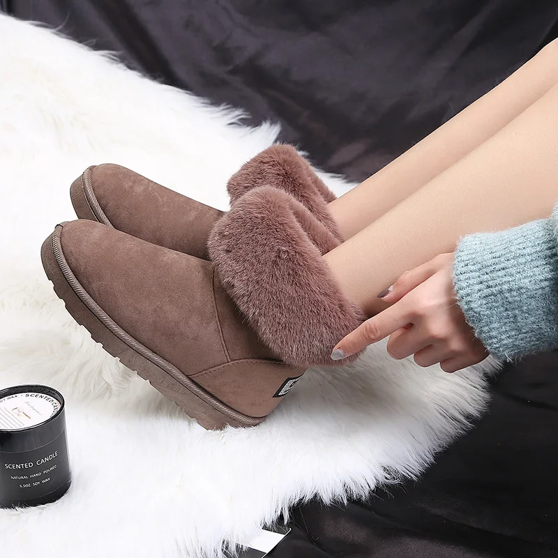Плюшевые Нескользящие резиновые женские ботинки на платформе с кроличьими