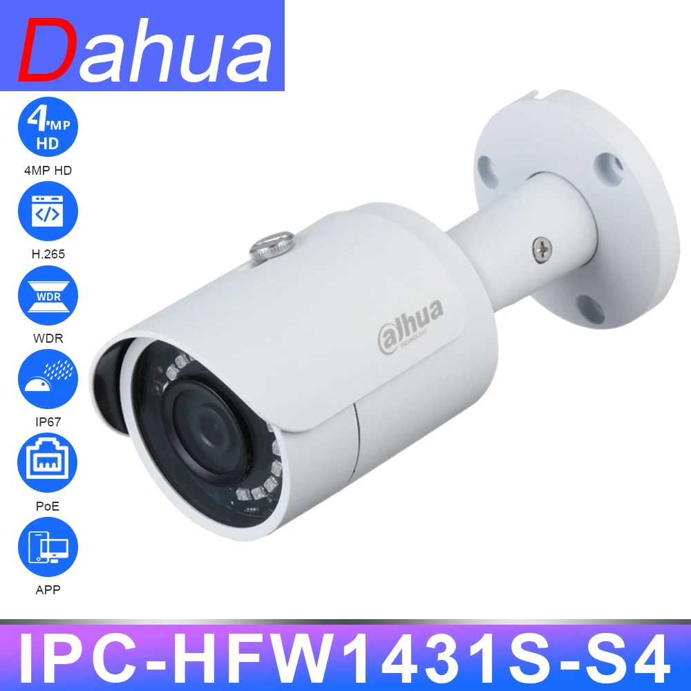 

Dahua Original IPC-HFW1431S-S4 HD 4MP IP Camera Security PoE IR30m Night Vision IP67 WDR 3D DNR AGC BLC Home Outdoor Cam