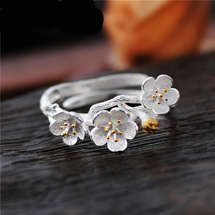 Набор женских украшений кольцо с подвеской в виде цветка сливы | Украшения и