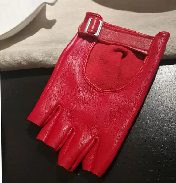 RED Женские из натуральной овчины кожаная открытая полупальцевая перчатка Женские Вечерние перчатки R1876 - Цвет: RED