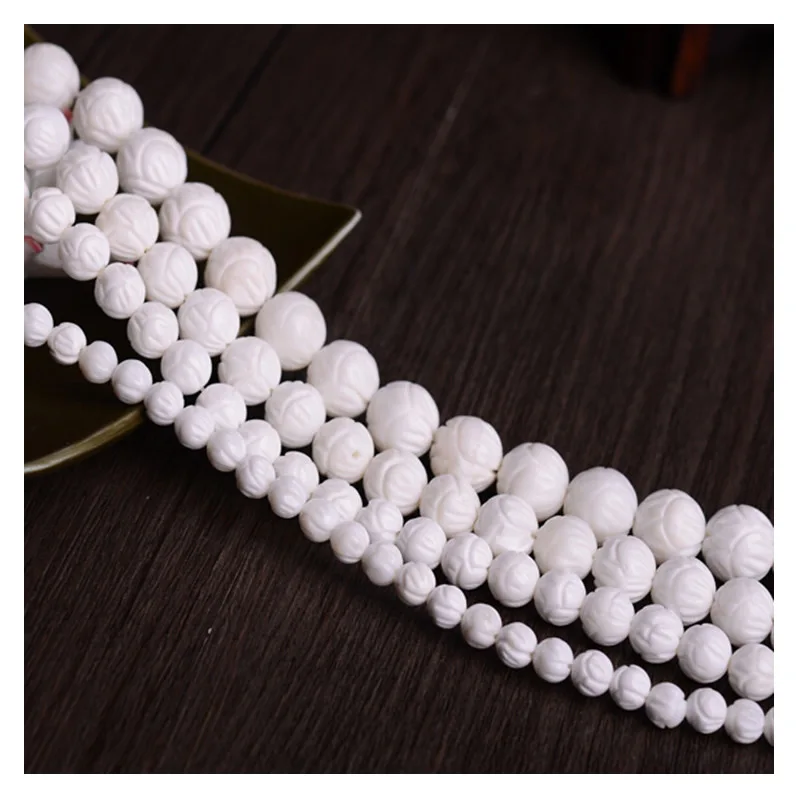 

Natural White Lotus Carving Tridacna Shell Stone Buddha Prayer 6/8/10 /12/14 mm Beads For Jewelry Making DIY Bracelet