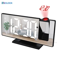 miclock new 3d projection alarm clock snooze larger led mirror clock display temperature auto brightness bedroom bedside clock