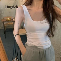summer 2021 new korean style simple solid color casual versatile square collar top for women