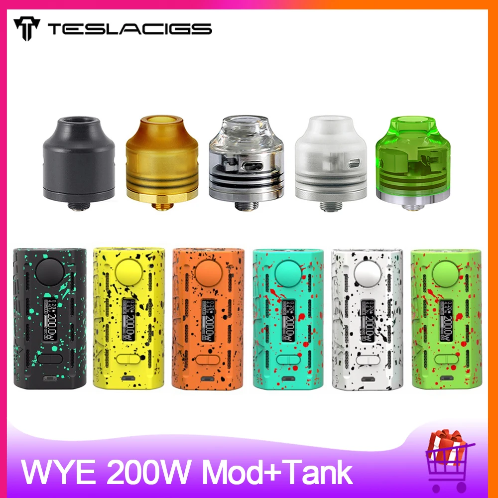 Оригинальный TESLACIGS Tesla WYE 200 Вт бокс мод с OUMIER WASP NANO RDA Tank 22 мм Ремонтопригодный
