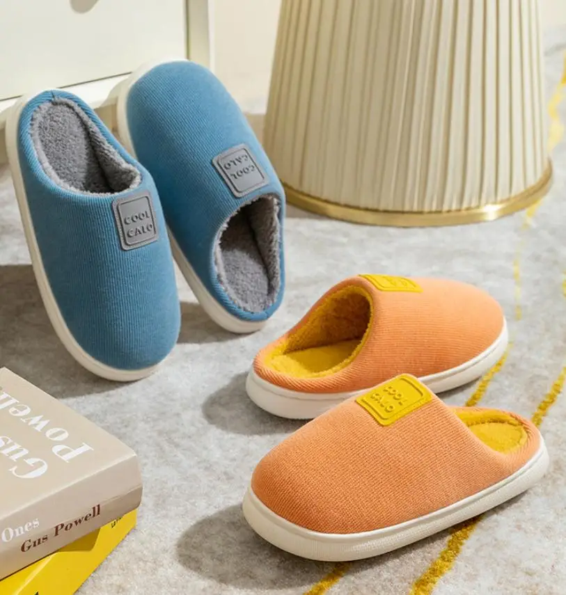 

2021 New Women Cotton Slippers Home Floor Warm Plush Lovers Winter Shoes Soft Thick Sole Platform Female Male Indoor Slipper
