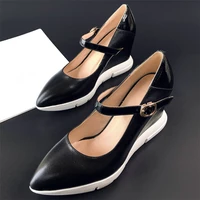 ladies mary janes women genuine leather wedges high heel ankle boots female low top pointed toe platform pumps shoe casual shoes