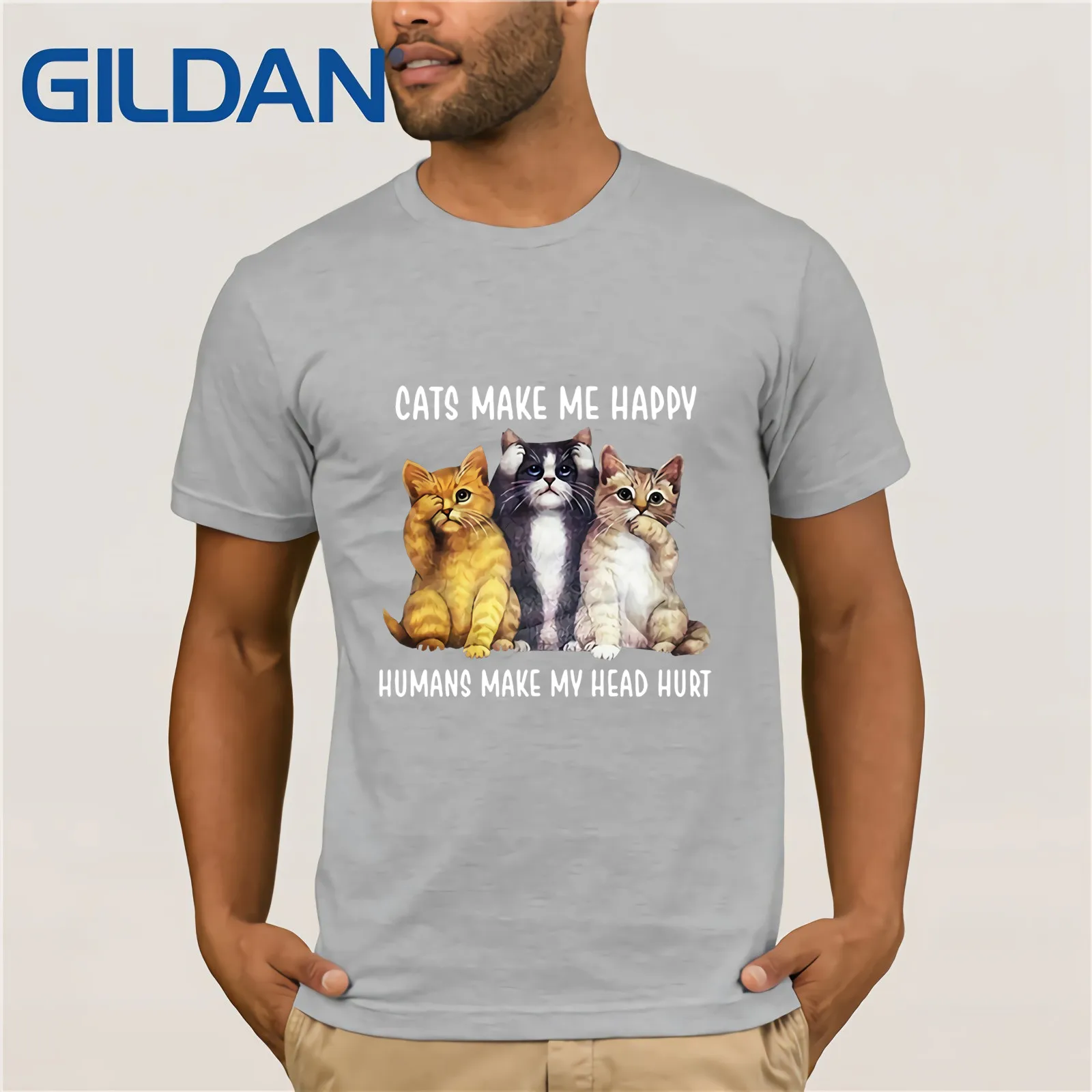 Кошек Make Me Happy людей My болит голова рубашка Лето 2019 футболка с коротким рукавом