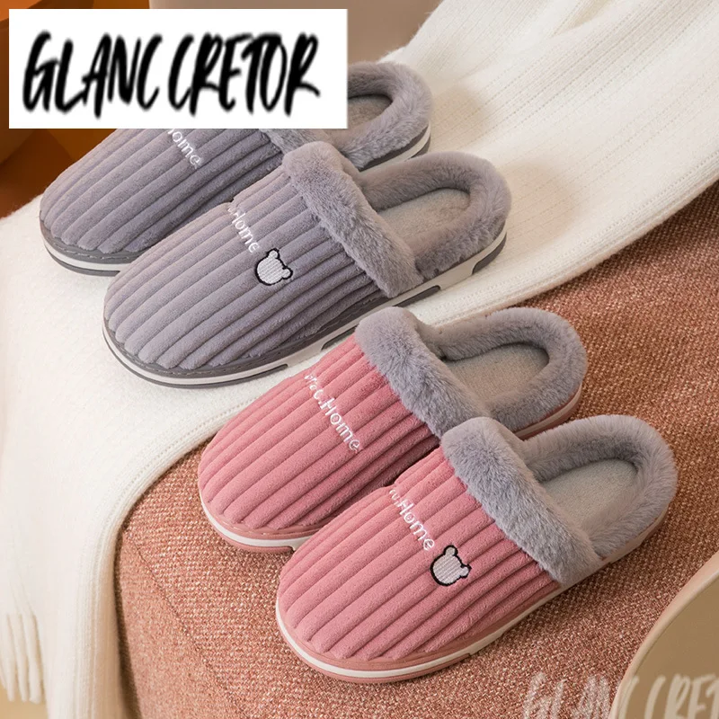 

Slides for Women Men Home Warm Cotton Furry Slippers Corduroy Indoor Soft Winter Shoes 2021 New Ladies House Slippers 2021
