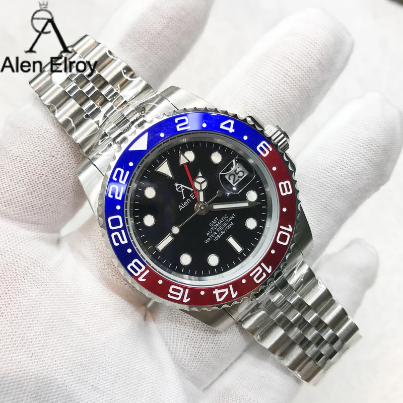

Alen Elroy DESIGN Men's Mechanical Watch 2021 Luminous Sapphire Luxury GMT 3Bar Waterproof sports montre homme