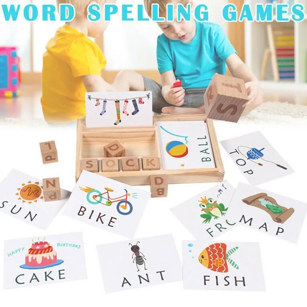 

1 Set Wooden English Alphabet Spelling Words Letters Children Toys Early Igsaw Block Blocks Educational Montessori Educatio H0Y6