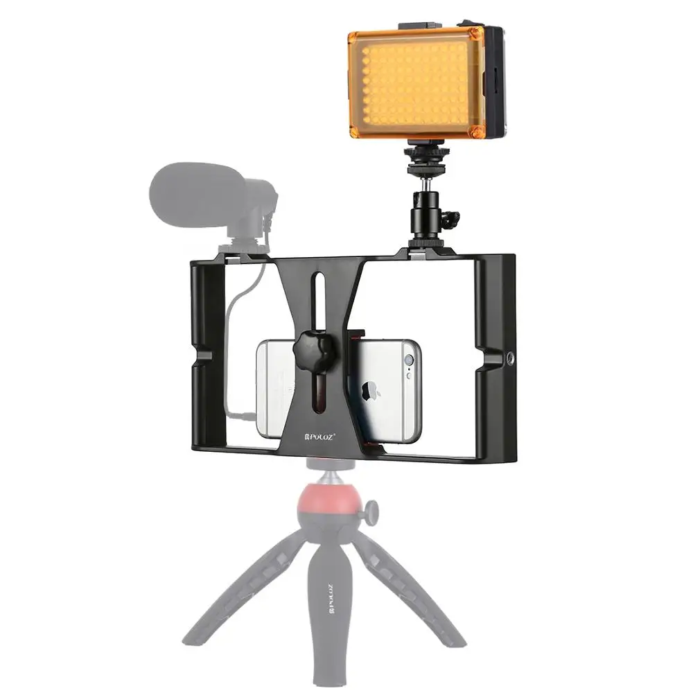 Red Add Flash Light PULUZ Smartphone Video Rig Kits Filmmaking Recording Handle Stabilizer Bracket For iPhone X 7 8 Plus 4 in 1 Rig Kits - Цвет: Red Add Flash Light
